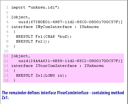 5) The remainder defines interface IYourComInterface containing method Zx1
