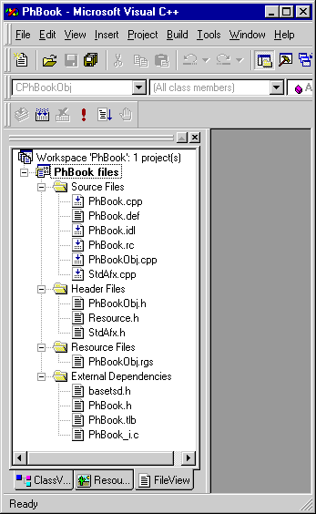Phbook files consists of Source Files, Header Files, Resource Files, External Dependencies