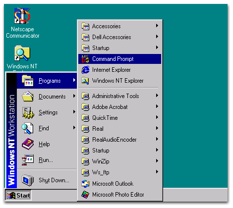 Screen shot of Start->Programs->Command Prompt