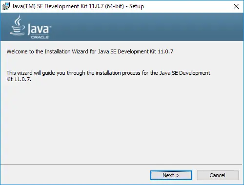 download the file jdk-11.0.7_windows-x64_bin.exe