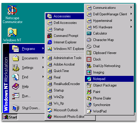 Screen shot of Start -> Programs -> Accessories -> Notepad